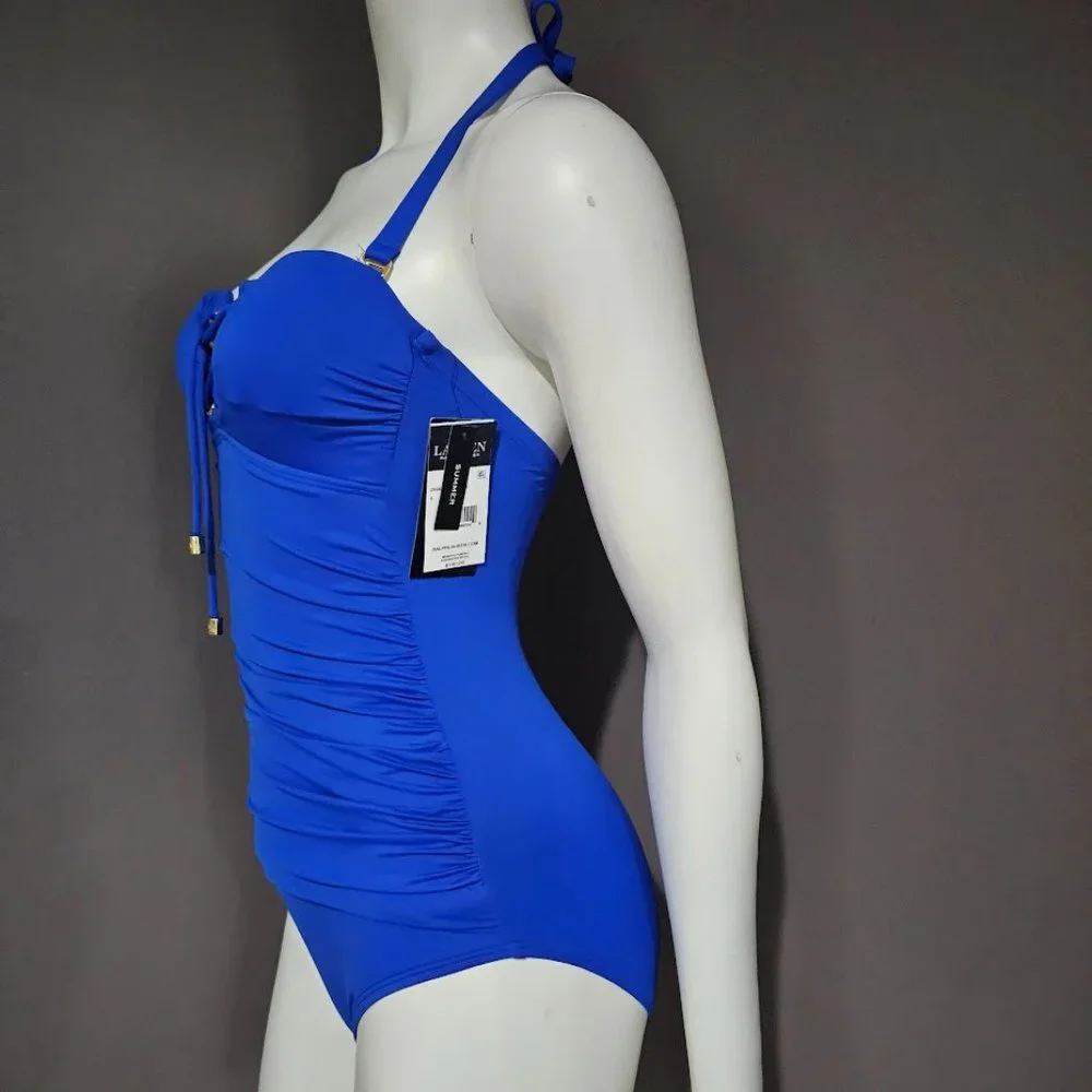 Lauren Ralph Lauren Lace-up Bandeau Tummy-Control One-Piece Swimsuit Siz… - Picture 3 of 11